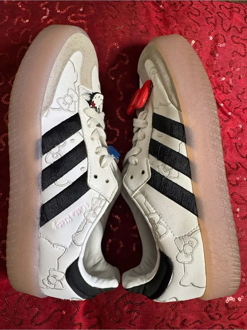 EUC ADIDAS SAMBAE X HELLO KITTY collab platform shoes. All 3 charms included.